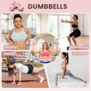 HTQ Adjustable Dumbbells, 5 in 1 Dumbbells Set Used as Barbell, Kettlebells, Jump Rope, Wrist Weights, Resistance Band, Fitness Exercises for Home Gym Suitable for Women, Pink/Green