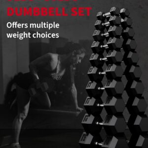 5-50 LB Hex Dumbbell Set of 2, Hand Weights with Cast Iron Core, Durable Rubber Encased Coating, Textured Carbon Steel Handle for Superior Grip, Perfect for Home Gym Strength Training