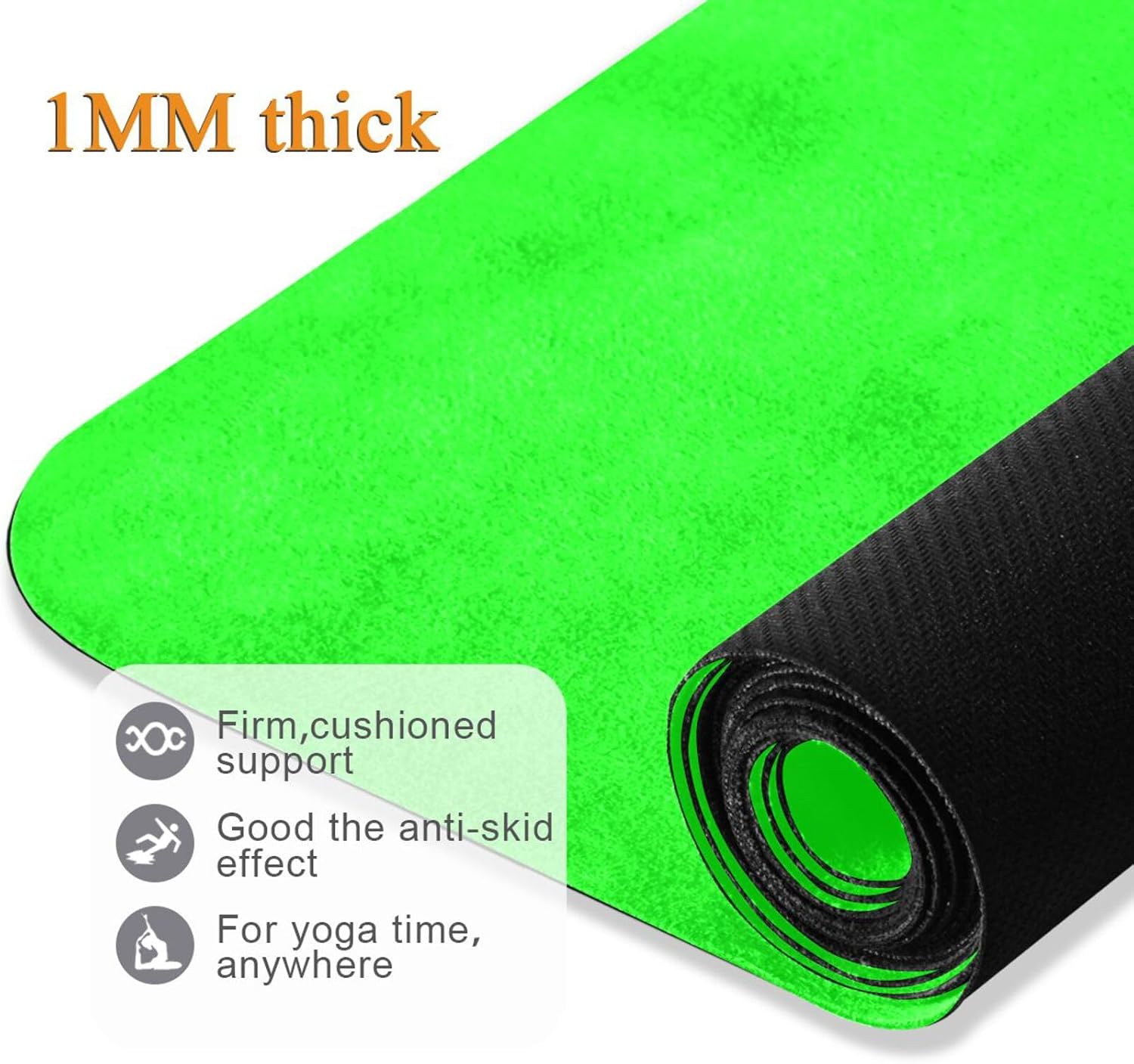 Yoga Mat Neon Green Solid Color 1 mm Non‑Slip Fitness Exercise Mat Lightweight Travel Workout Mat for Gym, Pilates & Stretching, Incluede Storage Bag - Image 4