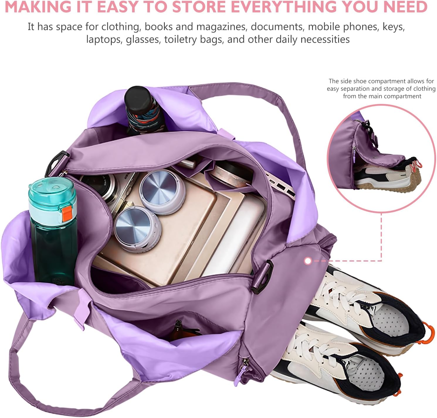 Upgrade Yoga Gym Bags for Women with Shoes Compartment & Storage Pockets & Adjustable Yoga Mat Holder - Image 4