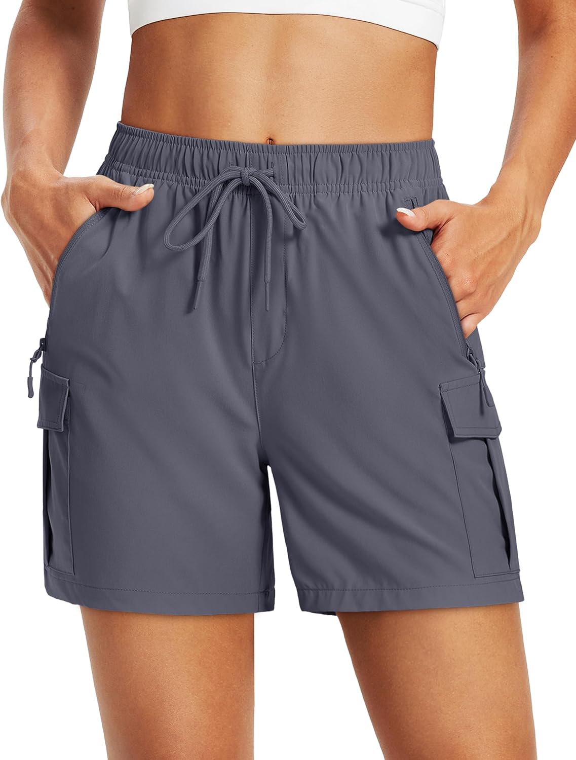 MAGCOMSEN Women's 5'' Hiking Cargo Shorts UPF 50 Quick Dry Lightweight Athletic Golf Outdoor Summer with Zipper Pockets