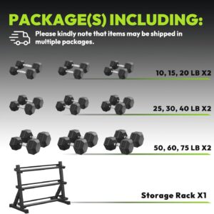 HANDBODE Hex Dumbbell Set with Rack, 300-840 lb Rubber Coated Fixed Weights Sets with Heavy Duty Storage Stand, Hexagon Shape, Multiple Weight Options Home Gym Equipment for Strength Training