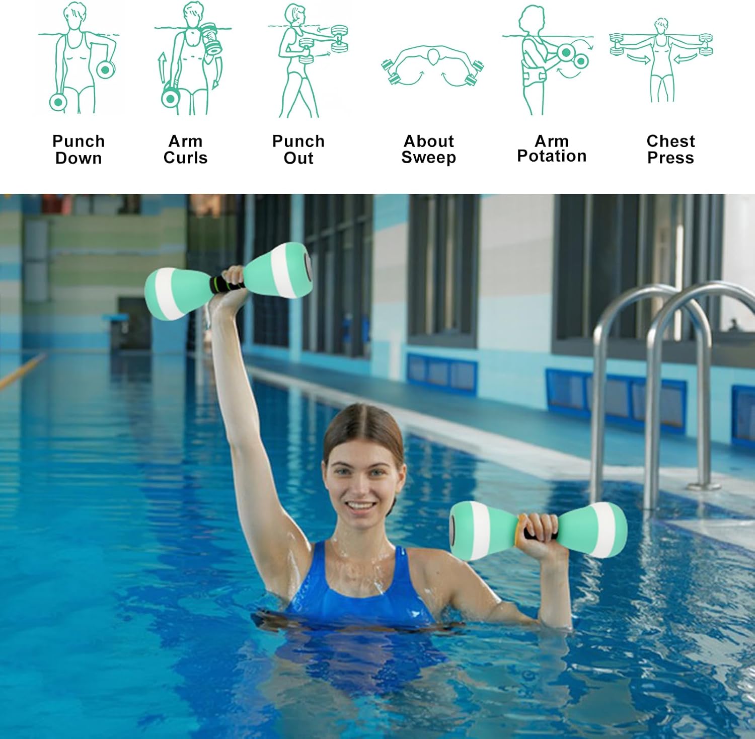 2PACK Aquatic Exercise Dumbbells, EVA Foam Barbells, Water Weights for Pool Exercise, Water Dumbbells for Men Women Water Workouts, Swimming Training - Image 6
