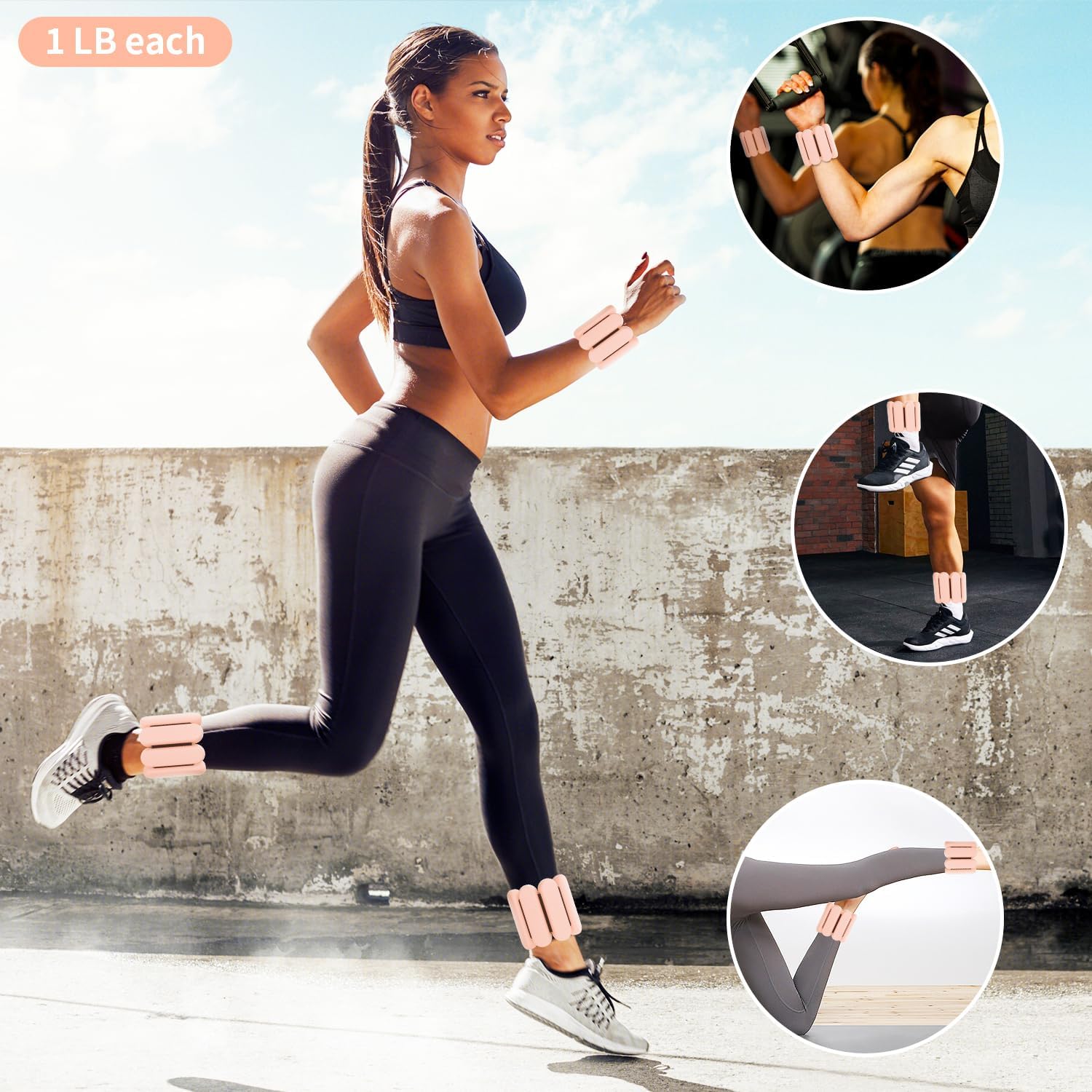 YOVKOK Adjustable Ankle Weights for Women Men,Wrist Weights set for Walking Running,1 Pair (1Lbs Each) Silicone Workout Weights for gym fitness, Jogging,yoga,pilates,strength training,physical therapy - Image 6