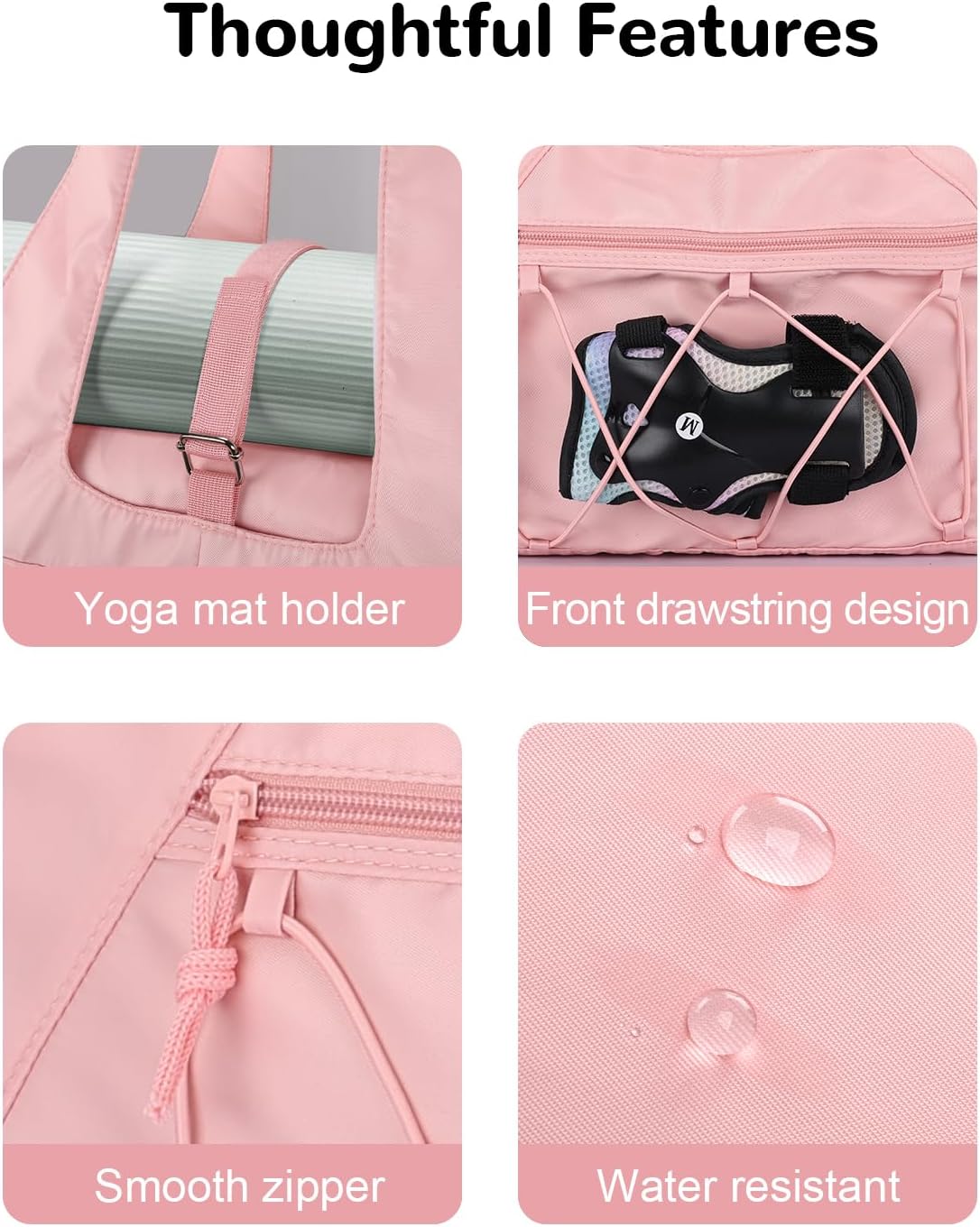 20L Small Gym Duffel Bag with Water Bottle Holder & Shoe Compartment for Women, Travel Duffel Bag with Wet Pocket for Yoga, Pink - Image 5