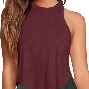 LASLULU Womens Crop Tops Sleeveless Workout Tops Halter Neck Flowy Athletic Shirts Cropped Tank Muscle Tank