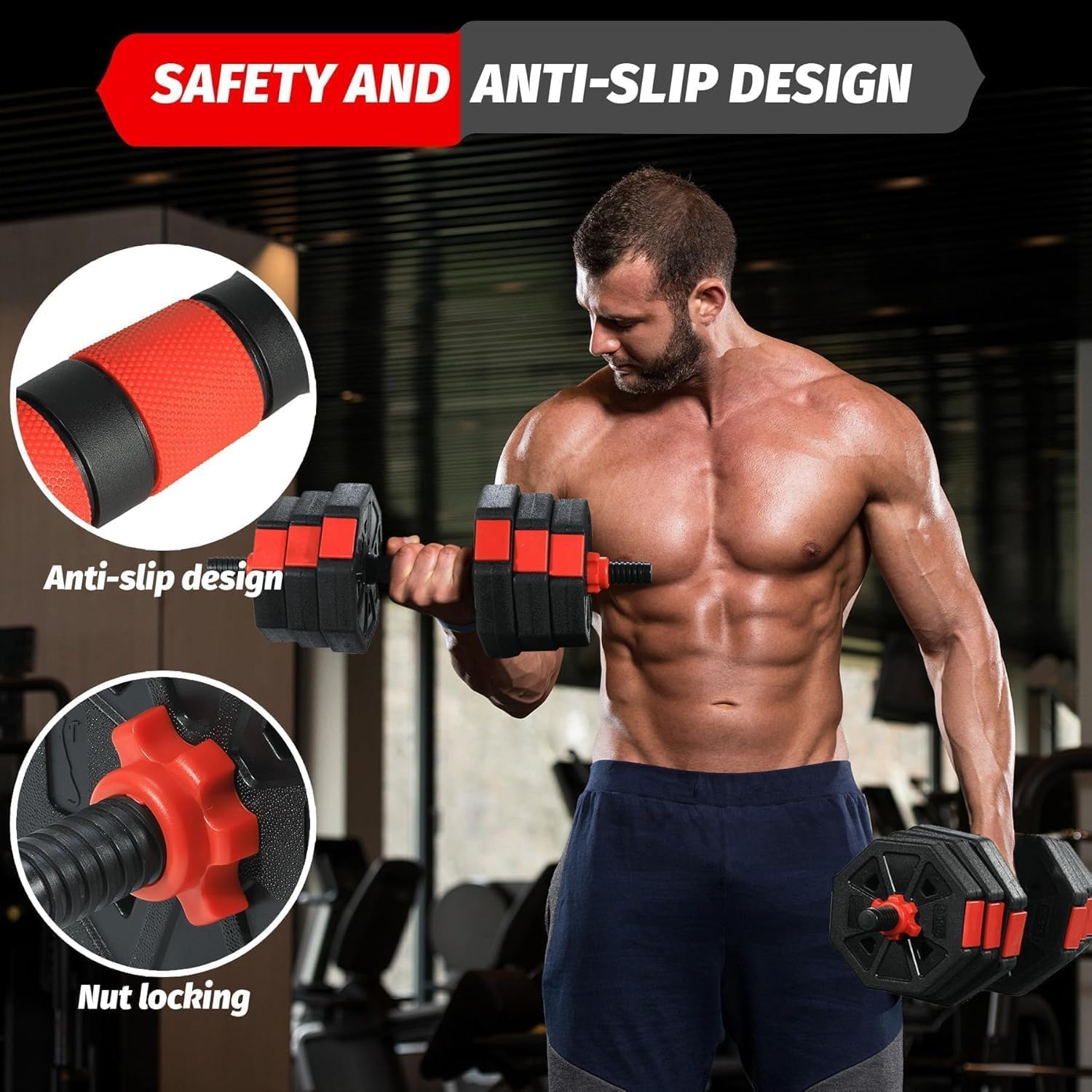 Adjustable Dumbbell Set, 44/66/88Lbs 4-in-1 Free Weights for Home Gym, Converts to Kettlebell & Barbell with Connector, Non-Slip Grip, Ideal for Men & Women Strength Training - Image 5