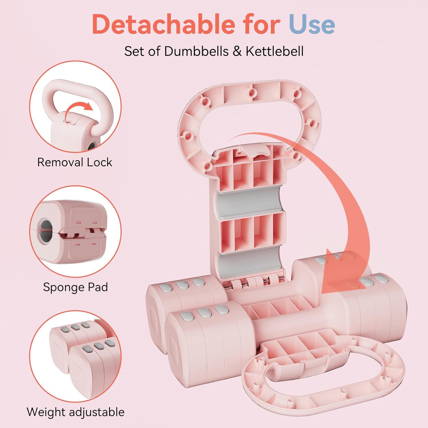 Pink Dumbbell Set for Women - Adjustable Kettlebell Weights Set, 4-in-1 Hand Weights (2.2-12.1lbs) | Free Weights Dumbbells Set for Home Exercise & Fitness - Image 4
