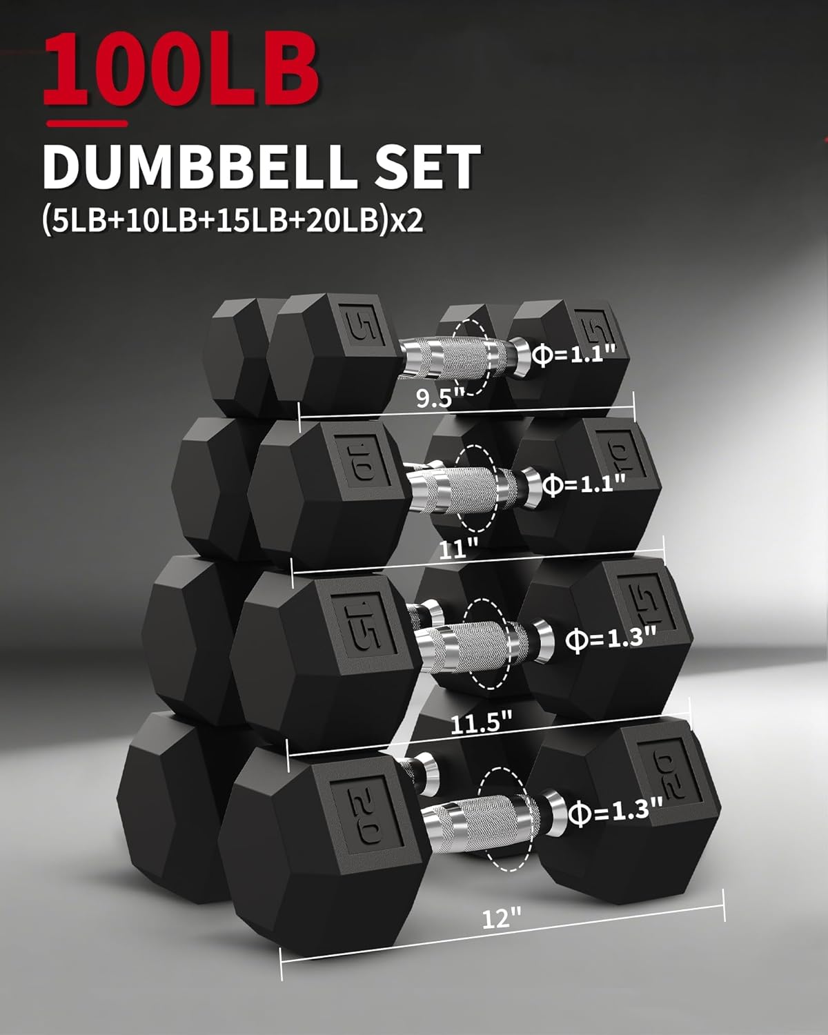 Garvee 5-50 LB Hex Dumbbell Set of 2, Hand Weights Dumbbells Pair with Cast Iron Core, Rubber Encased Coating and Textured Carbon Steel Handle for Home Gym Strength Training - Image 3