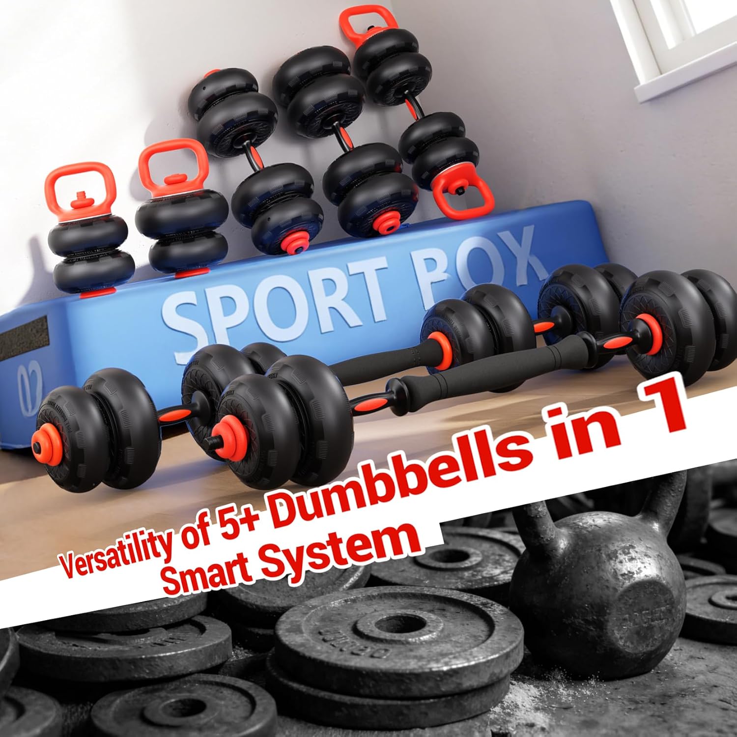 Yoleo Adjustable Dumbbell Set, 45LBS Free Weight Set with Silent Anti-Collision Air Cushion with Connector, 5-in-1 Dumbbells Set Includes Barbell, Kettlebells, Push up Stand, Weight Plate, Exercise & Fitness Dumbbells Weight Set for Home Gym Suitable Men/Women - Image 7