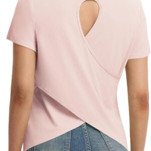 baleaf Women’s Open Back Workout Top Short Sleeve Athletic Shirt UPF50+ Quick Dry Lightweight Running Yoga Tennis Pickleball