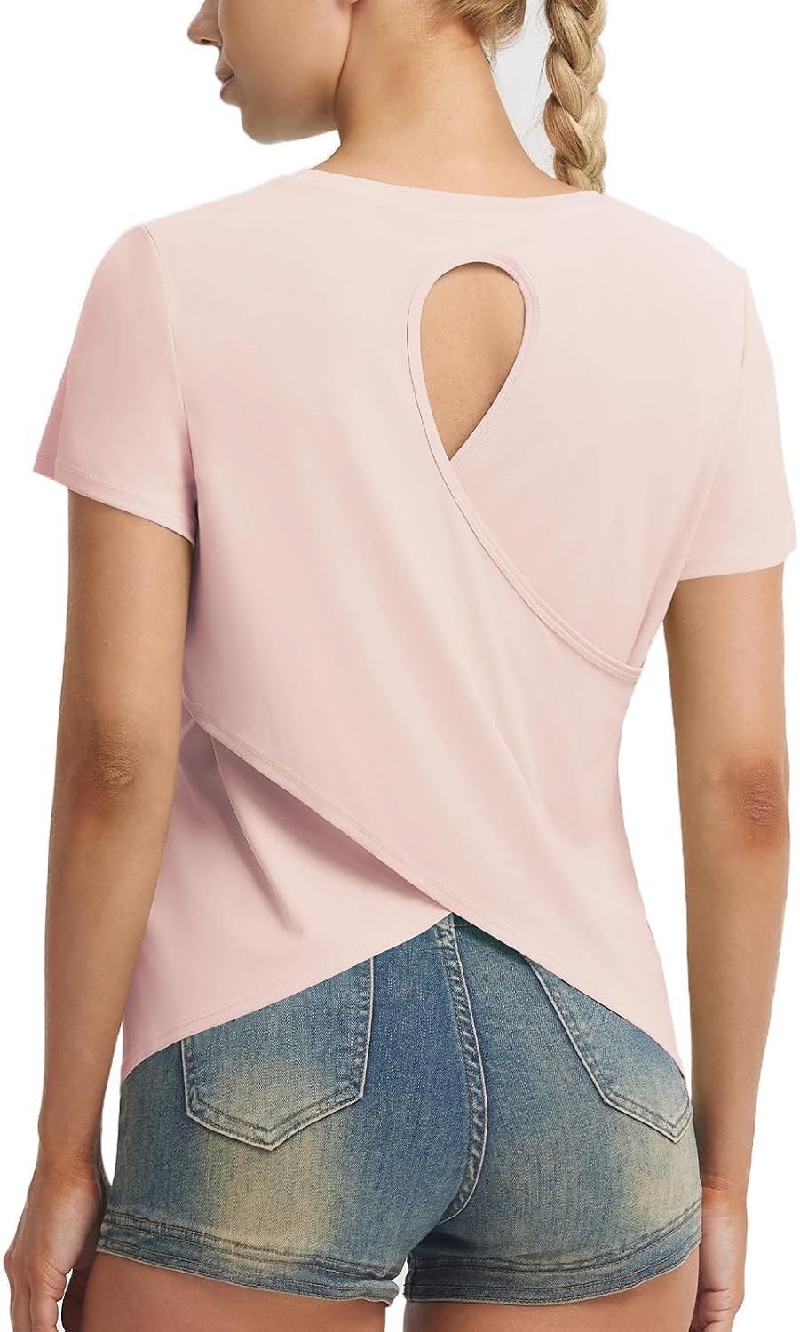 baleaf Women's Open Back Workout Top Short Sleeve Athletic Shirt UPF50+ Quick Dry Lightweight Running Yoga Tennis Pickleball