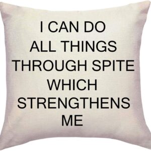 Funny Gift Throw Pillow Covers Motivational Cushion Covers Home Decor Humorous Quote Decorative Pillowcase 18 x 18 Inch for Sofa Couch (I CAN DO)