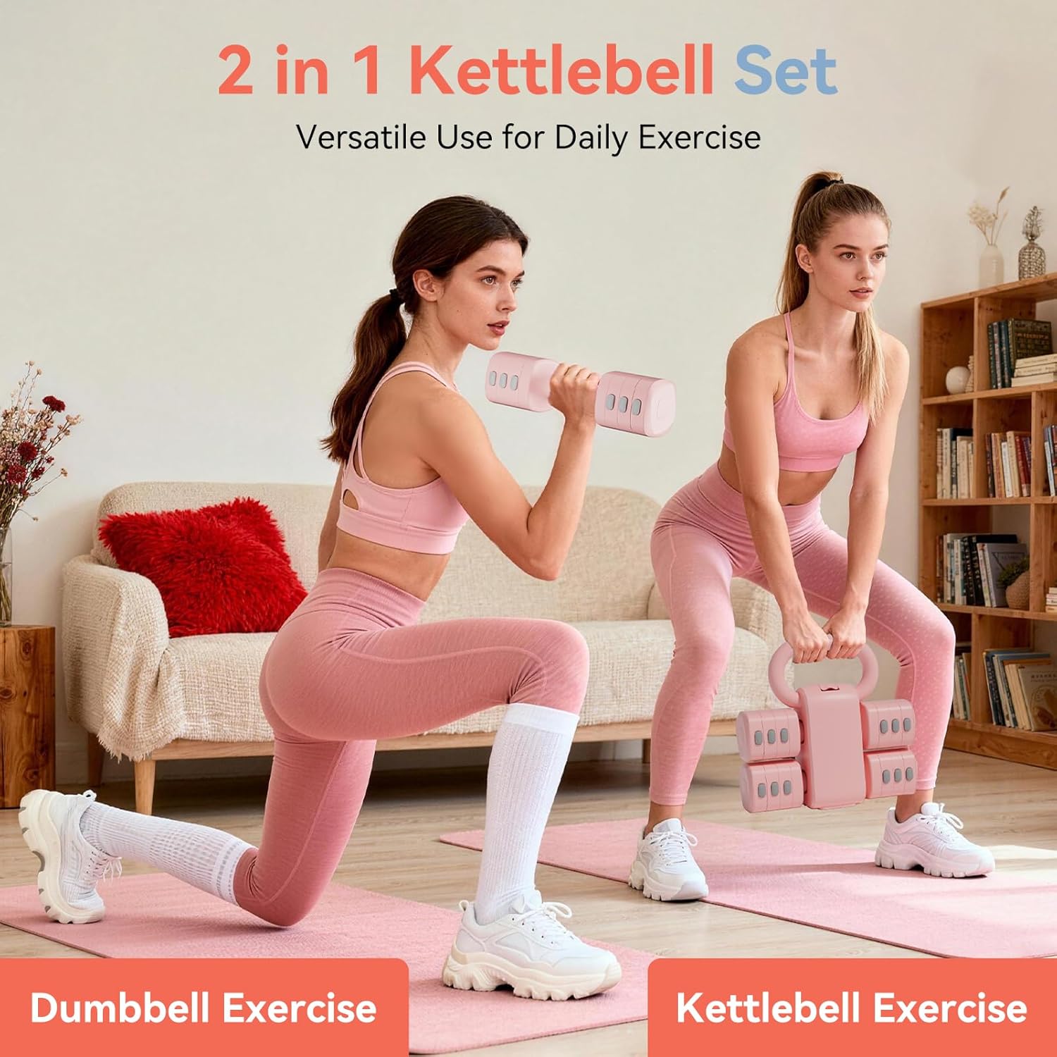 Pink Dumbbell Set for Women - Adjustable Kettlebell Weights Set, 4-in-1 Hand Weights (2.2-12.1lbs) | Free Weights Dumbbells Set for Home Exercise & Fitness - Image 5