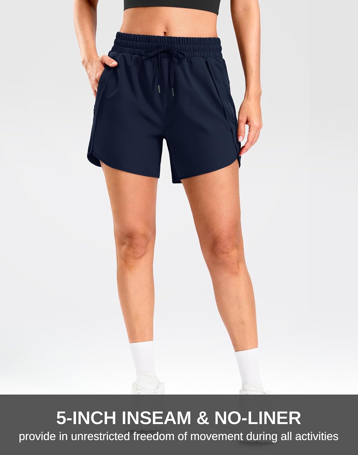 SANTINY Women's 5'' Running Shorts with 2 Zipper Pockets Lightweight Quick Dry Gym Workout Athletic Shorts for Women - Image 4