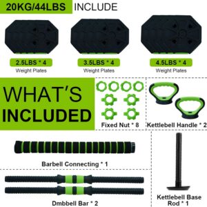 Adjustable Weight Set 66/88 Lbs, 4-in-1 Dumbbell Set and Barbell Weight Set for Home Gym, Converts to Kettlebell & Push-Up Stand, Free Weights Dumbbells Set for Men & Women Full Body Workout