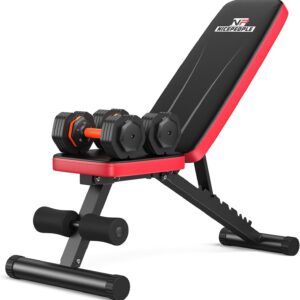 NICEPEOPLE Adjustable Weight Bench and Dumbbell Set for Home Gym, 660LBS Capacity Workout Bench with Adjustable Dumbbell Set of 2, 25LBS Pair (Total 50LBS) with Storage Box for Full Body Workouts