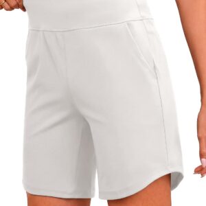 Quenteen Women’s High Waisted 7” Bermuda Athletic Shorts with Pockets Comfortable Workout Shorts for Running Yoga Walking
