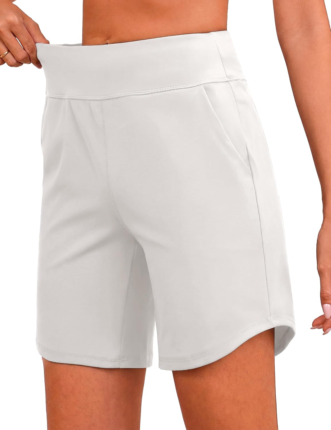 Quenteen Women's High Waisted 7'' Bermuda Athletic Shorts with Pockets Comfortable Workout Shorts for Running Yoga Walking
