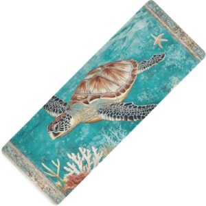 Retro Corals Sea Turtle printed yoga mat travel Thick 1 mm For floor non slip, with carrying bag tapete para ejercicio 71×26 inches