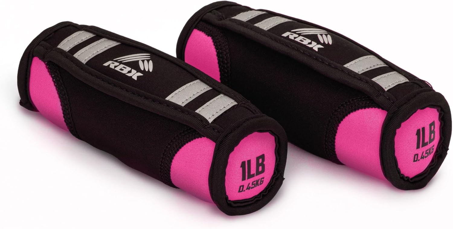 RBX 2lb Walking Weights Pair (1lb Each), Soft Hand Weights with Reflective Safety Straps, Ergonomic Grip & Breathable Fabric, Add Resistance to Walking, Jogging & Aerobics