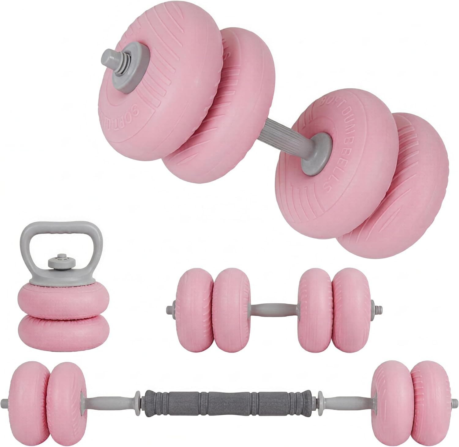 3-in-1 Adjustable Dumbbell Set 13/18/22/35LB - Soft Shell Weight Set Converts to Barbell & Kettlebell with Connector, All-in-1 Home Gym Strength Training Equipment for Men & Women