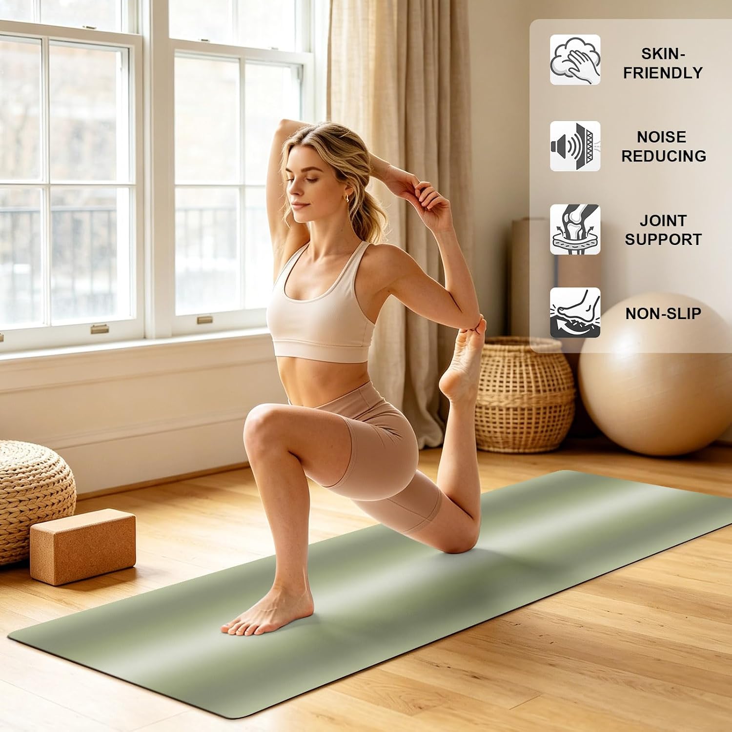 Yoga Mat Non Slip, Green Ombre Fitness Yoga Mats with Carrying Strap & Bag, Abstract Art Modern Gradient Women Workout Mats for Home Pilates Floor Exercises Travel - Image 5
