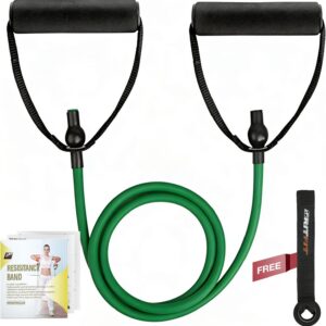 RitFit Single Resistance Exercise Band with Comfortable Handles – Ideal for Physical Therapy, Strength Training, Muscle Toning – Foam Padding Door Anchor and Starter Guide Included