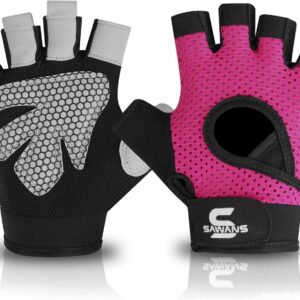 SAWANS Gym Gloves for Men & Women Ladies Weight Lifting Gloves Fitness Workout Breathable Training Non-Slip Grip Silicone Palm Protection Exercise Snug fit Hanging Pull-Ups Dumbbell