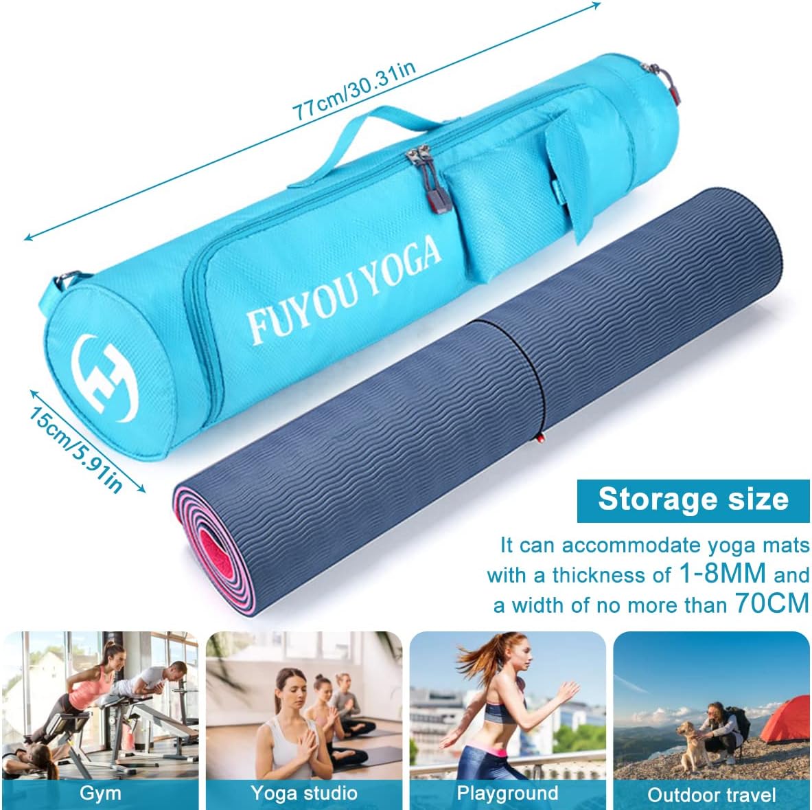 Yoga Mat Bag with Adjustable Strap Exercise Mat Bag with Storage Pockets Large Yoga Carrier Portable Carry Case Bags Smooth Zippers for Men Women Fitness 77cm × 15cm - Image 2