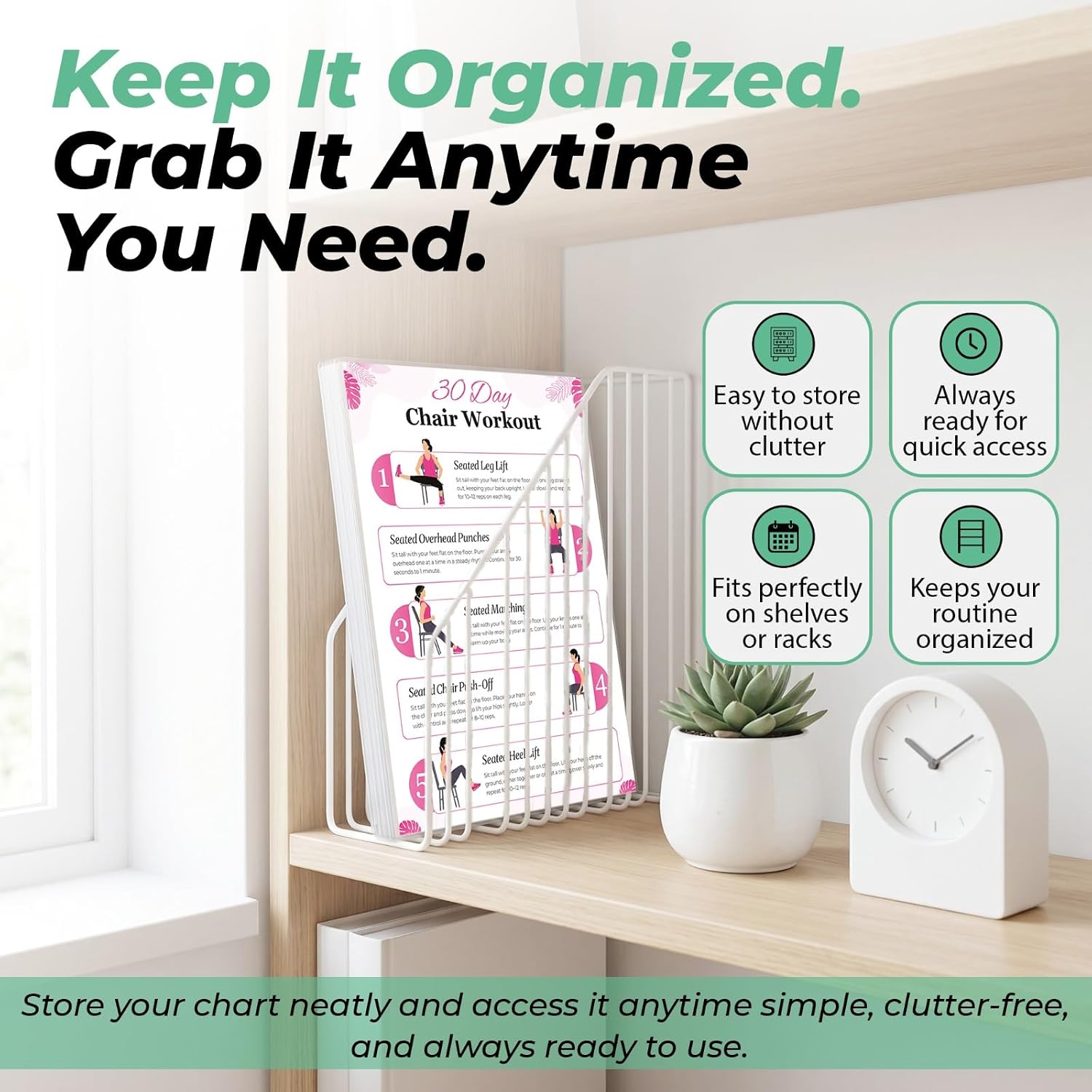 Chair Yoga & Tai Chi Poster for Seniors & Beginners - Set of 6 Laminated Charts - Gentle Seated Exercises for Stiffness, Joint Pain & Stress Relief - Easy to Follow 30-Day Challanges Home Workout Guide - Image 9