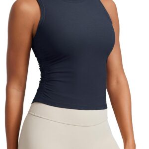 CRZ YOGA Cloudweight Womens Ruched Tank High Neck Workout Fitted Tops Basic Yoga Athletic Sleeveless Shirts