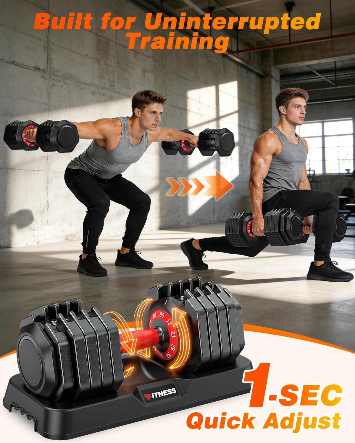 XDDIAS Adjustable Dumbbells Set of 2 for Strength Training, One-Hand Quick Adjust, 25/55/80/90 lbs Options, Anti-Slip Grip Handle, Compact Home Gym Weights for Men Women - Image 4