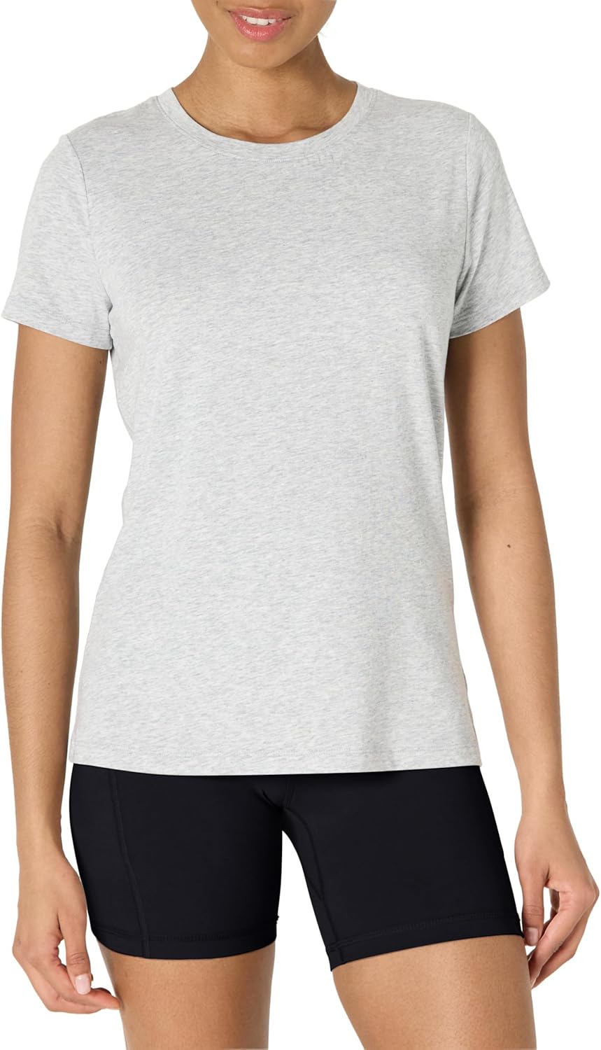 Amazon Essentials Women's Active Soft Cotton Regular Fit Crewneck Short Sleeve Lightweight Yoga Workout T-Shirt