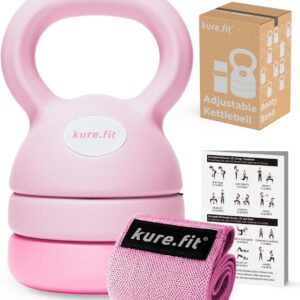 Adjustable Kettlebell | 5 lb – 12 lb | Kettlebell Weights Set for Home Gym | Full-Body Workouts, Strength Training, Weight Loss | Fabric Booty Band | Beginners & Women