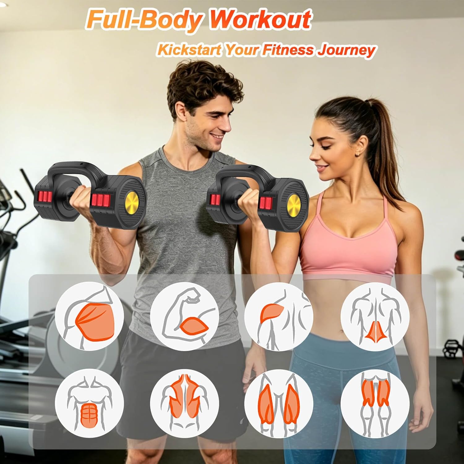 Adjustable Dumbbells Set with 4-Level Weights | Dual-Function, Quick-Adjustable Weights, Portable, Space-Efficient, for Men & Women, Multi-Scene Use - Image 7