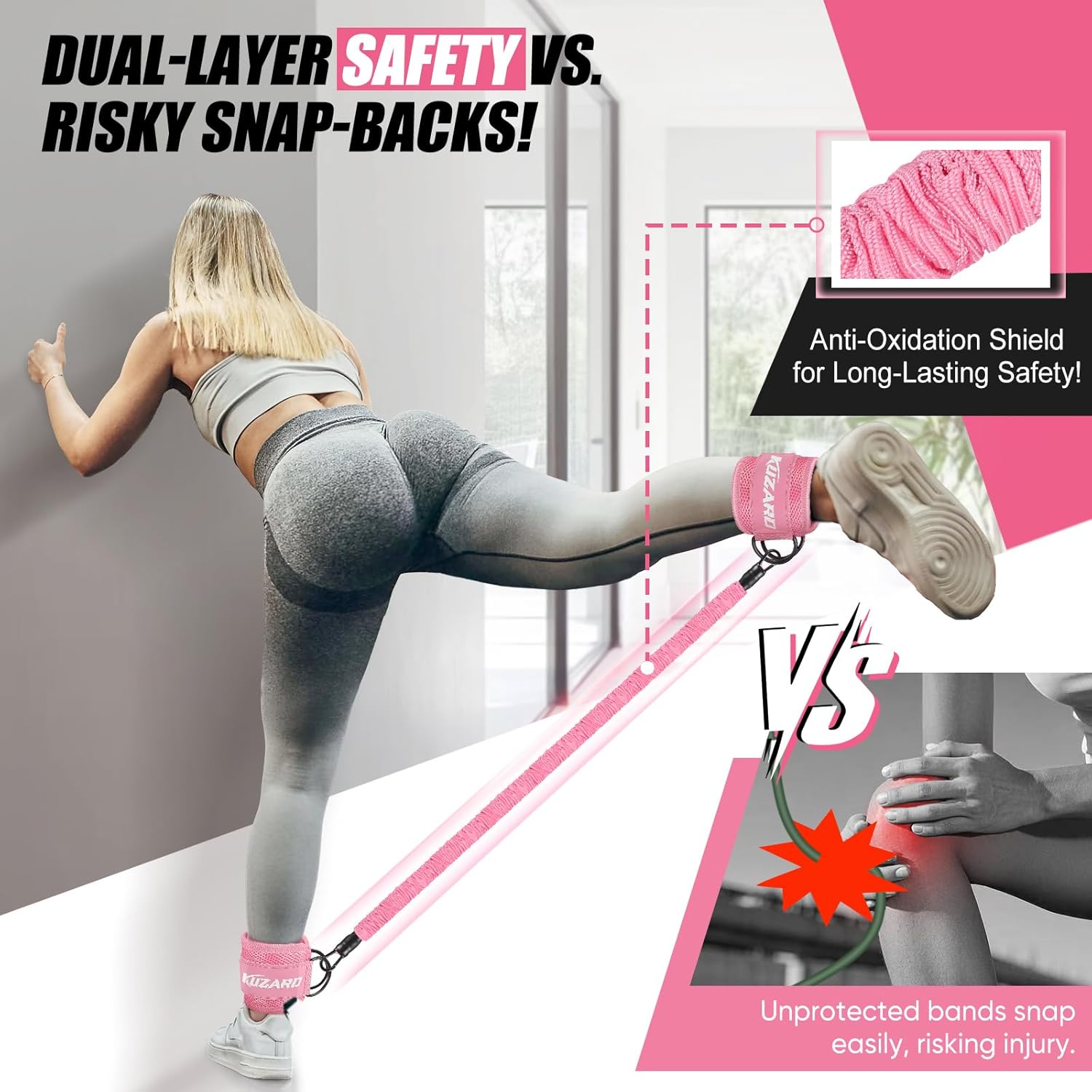 KUZARO Ankle Resistance Bands with Cuffs, Ankle Weights Bands for Working Out, Women Leg and Glutes Workout Equipment, Exercise Bands for Kickbacks, Butt and Booty Trainer, Home Gym Fitness Equipment - Image 3
