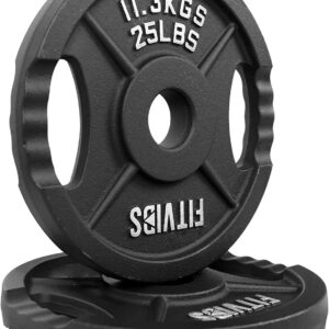 Olympic 2-Inch Cast Iron Plate Weight Plate for Strength Training and Weightlifting, Two Hole Style, 25LB Pair