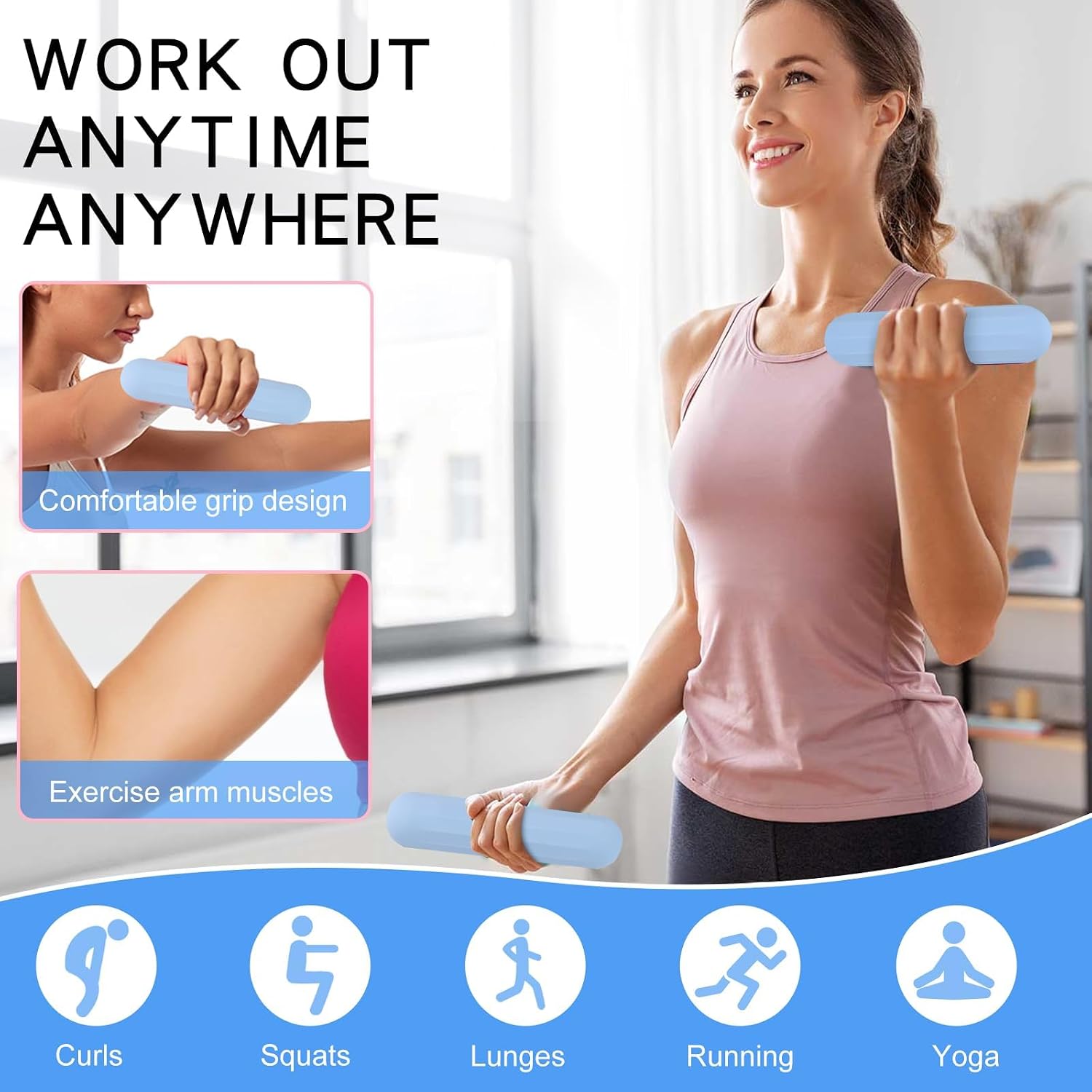 Dumbbell Hand Weight Bars for Women,3lbs Dumbbells Set of 2 or 1pcs Kettlebell Ring for Walking,Workout,Pilates,Strength Training, Gym,Running,Yoga, Dance, Aerobics, Cardio - Image 2