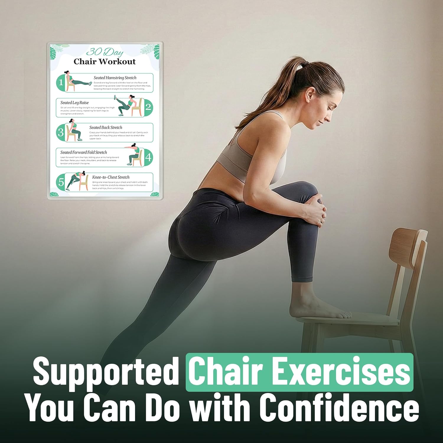 Chair Yoga & Tai Chi Poster for Seniors & Beginners - Set of 6 Laminated Charts - Gentle Seated Exercises for Stiffness, Joint Pain & Stress Relief - Easy to Follow 30-Day Challanges Home Workout Guide - Image 8