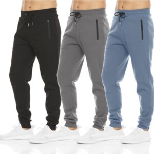 PURE CHAMP Mens Sweatpants 3 Pack Fleece Active Athletic Workout Jogger Sweatpants for Men with Zipper Pocket Size S-3XL