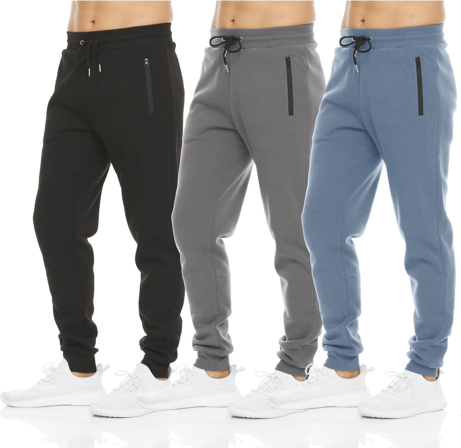 PURE CHAMP Mens Sweatpants 3 Pack Fleece Active Athletic Workout Jogger Sweatpants for Men with Zipper Pocket Size S-3XL