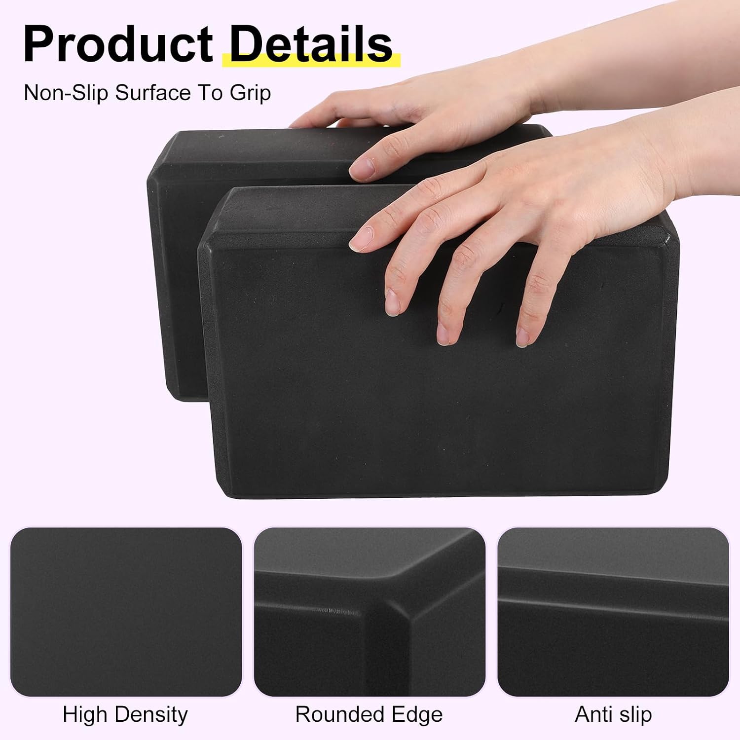 4 Pack Yoga Blocks 9 x 6 x 3 Inch Soft Eva Foam Lightweight Non Slip Yoga Props with Beveled Edges for Yogas Pilates Stretching Meditation (Black) - Image 3