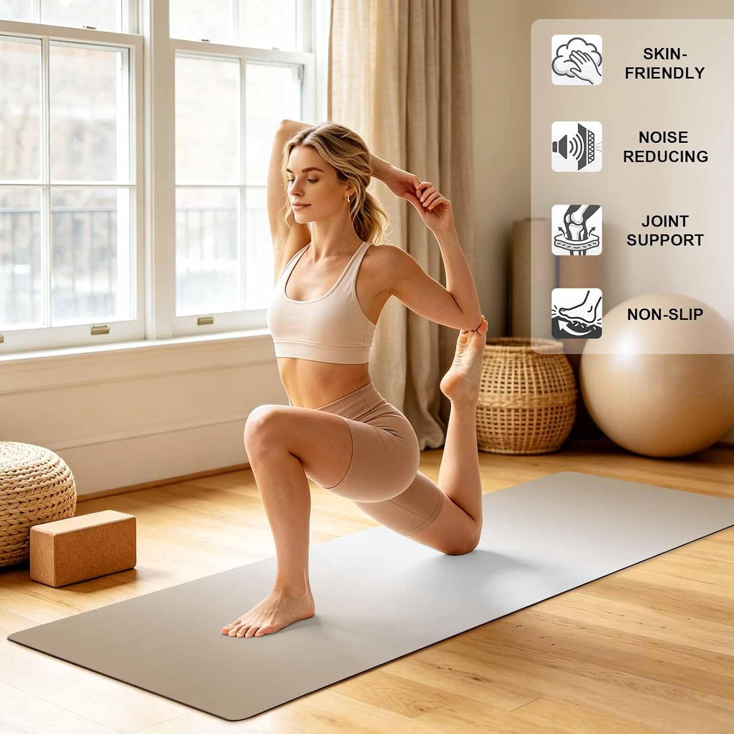 Yoga Mat Yellow Black Block Non Slip Exercise Mat with Carrying Strap and Storage Bag Abstract Art Fitness Mat for Yoga, Pilates, Stretching and Floor Workouts - Image 3