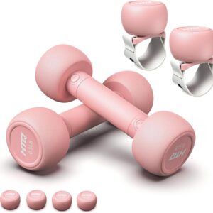 HTQ Adjustable Dumbbells, 5 in 1 Dumbbells Set Used as Barbell, Kettlebells, Jump Rope, Wrist Weights, Resistance Band, Fitness Exercises for Home Gym Suitable for Women, Pink/Green