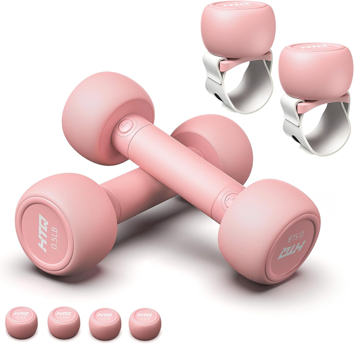 HTQ Adjustable Dumbbells, 5 in 1 Dumbbells Set Used as Barbell, Kettlebells, Jump Rope, Wrist Weights, Resistance Band, Fitness Exercises for Home Gym Suitable for Women, Pink/Green