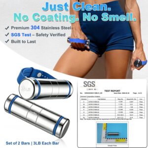 3LB Hand Weight Bars for Women & Men – SGS Certified 304 Stainless Steel Dumbbells with Silicone Hand Strap – Perfect for Walking, Pilates, Strength Training, and Home Workouts