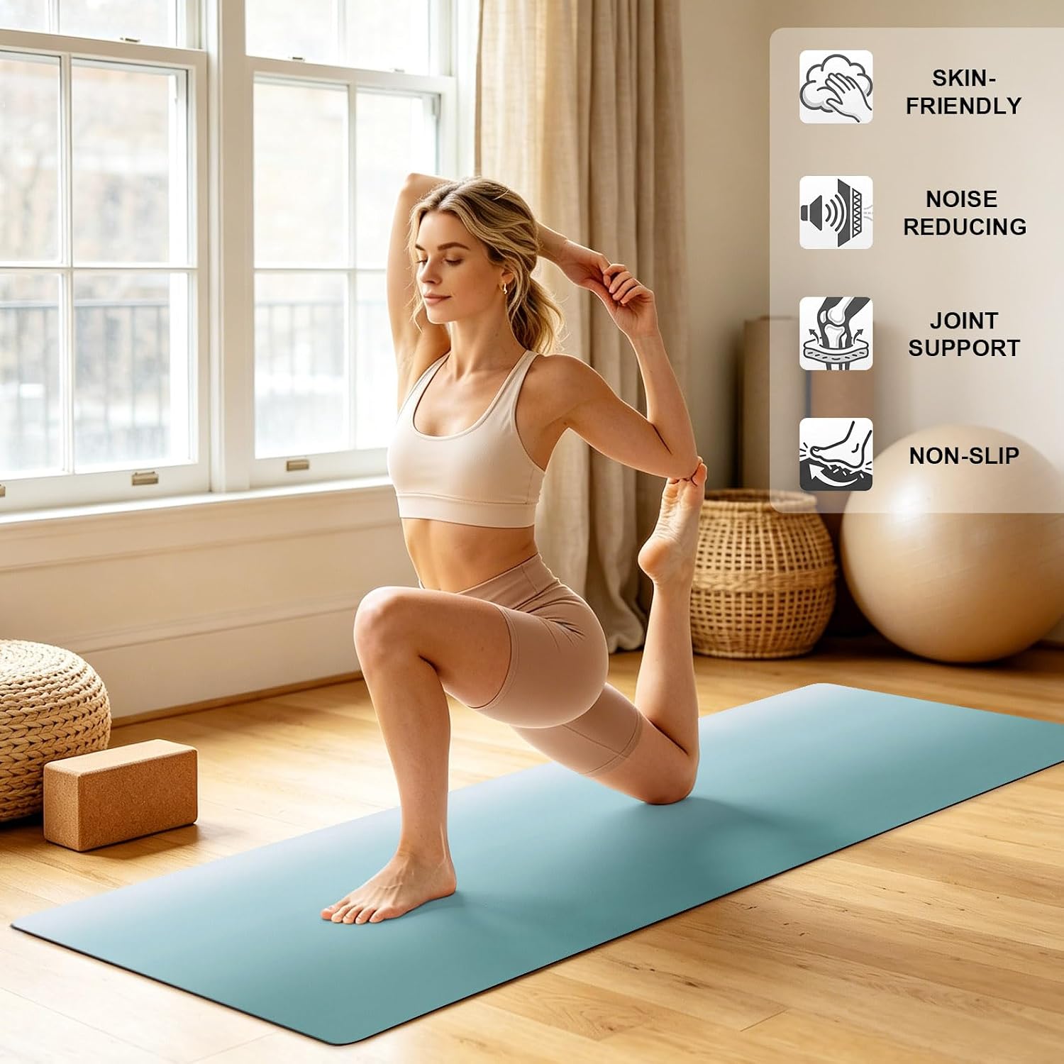 Yoga Mat Blue Eucalyptus Leaves Non Slip Exercise Mat with Carrying Strap and Storage Bag Vintage Fitness Mat for Yoga, Pilates, Stretching and Floor Workouts - Image 3