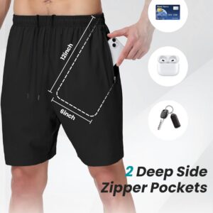 UUMIAER Mens Athletic Gym Shorts 7″ Utra-Light Quick Dry Running Workout Basketball Shorts with Zipper Pockets Sports Tennis