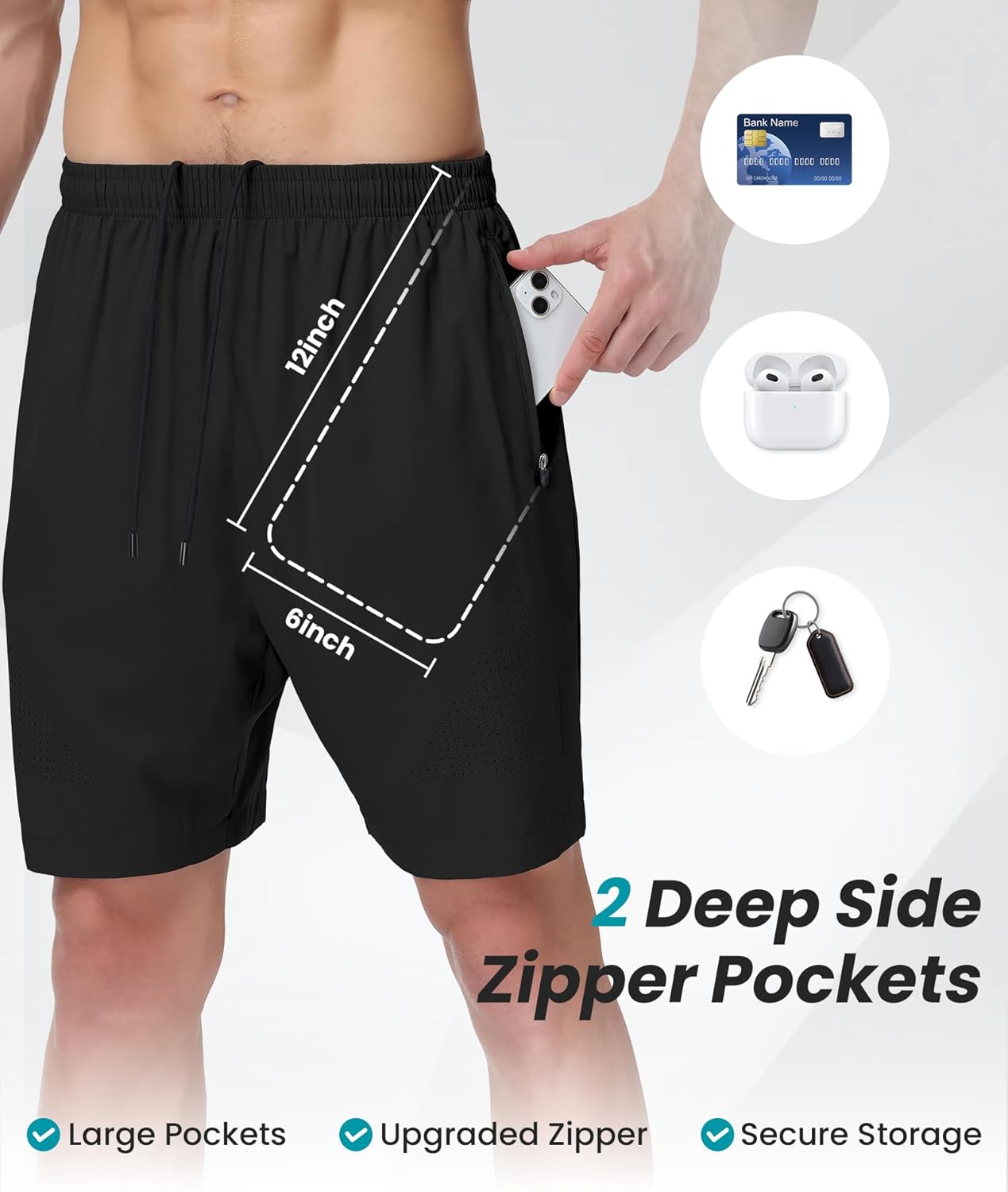 UUMIAER Mens Athletic Gym Shorts 7" Utra-Light Quick Dry Running Workout Basketball Shorts with Zipper Pockets Sports Tennis - Image 2